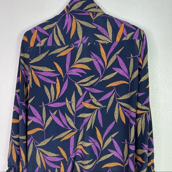 SCHRADER Vintage Purple Leaf Print Button Front Top Size 6 - Picture 9 of 10